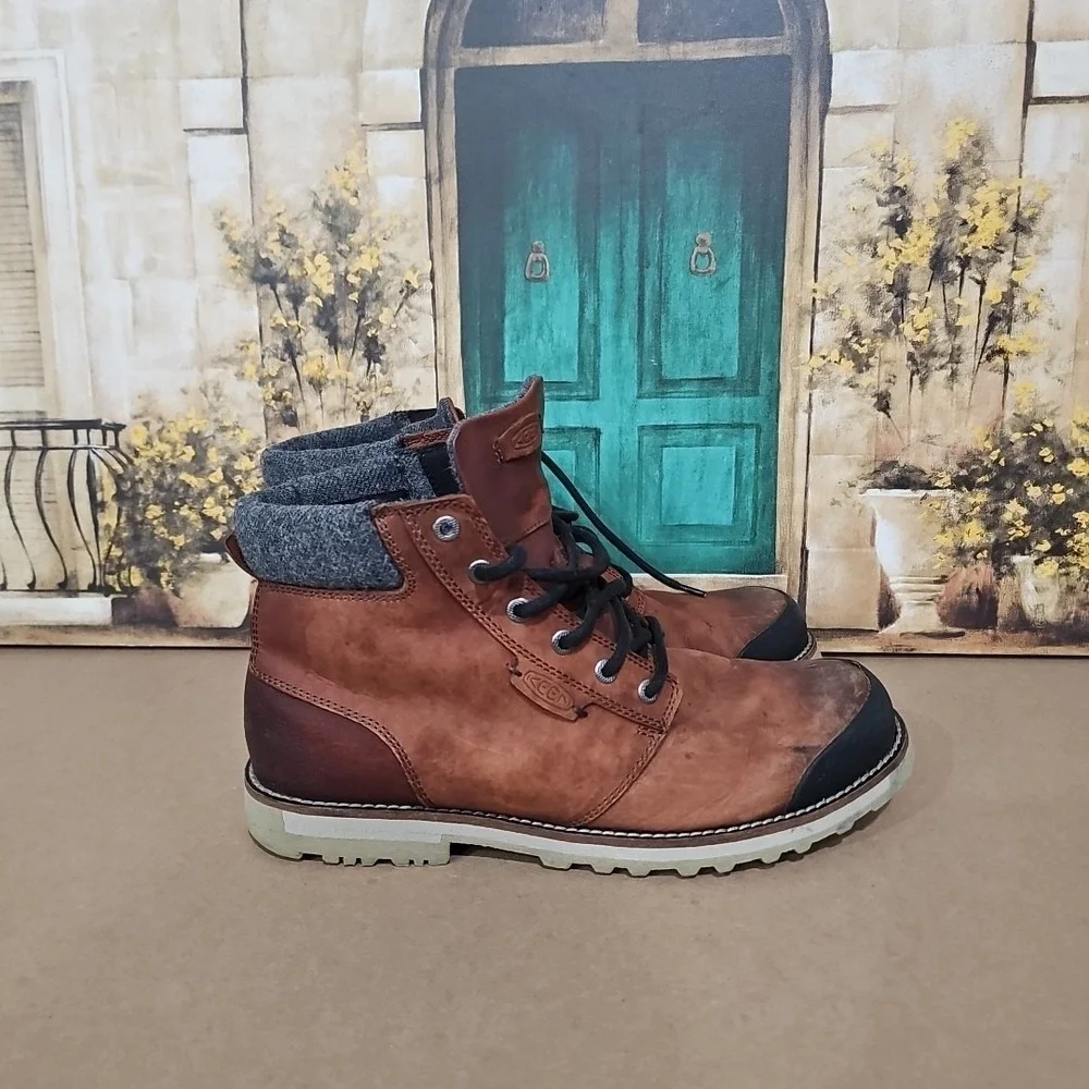 KEEN Mens Size 10 The Slater II Brown Leather Utility Ankle Boots